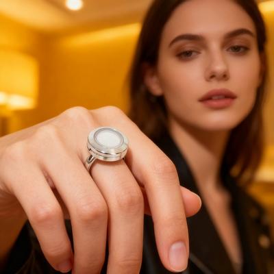 Round Photo Locket Ring Adjustable Ring with Locket Holds Pictures Pills Women Men Stainless Steel Ring for Daily Wear Parties And Dates
