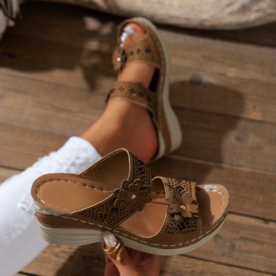 Neuer Stil Mode Damen Schuhe Sommer Retro Sandalen Damen Lässige Blumen Keilsandalen Hausschuhe Damen Plateau Komfort Hausschuhe