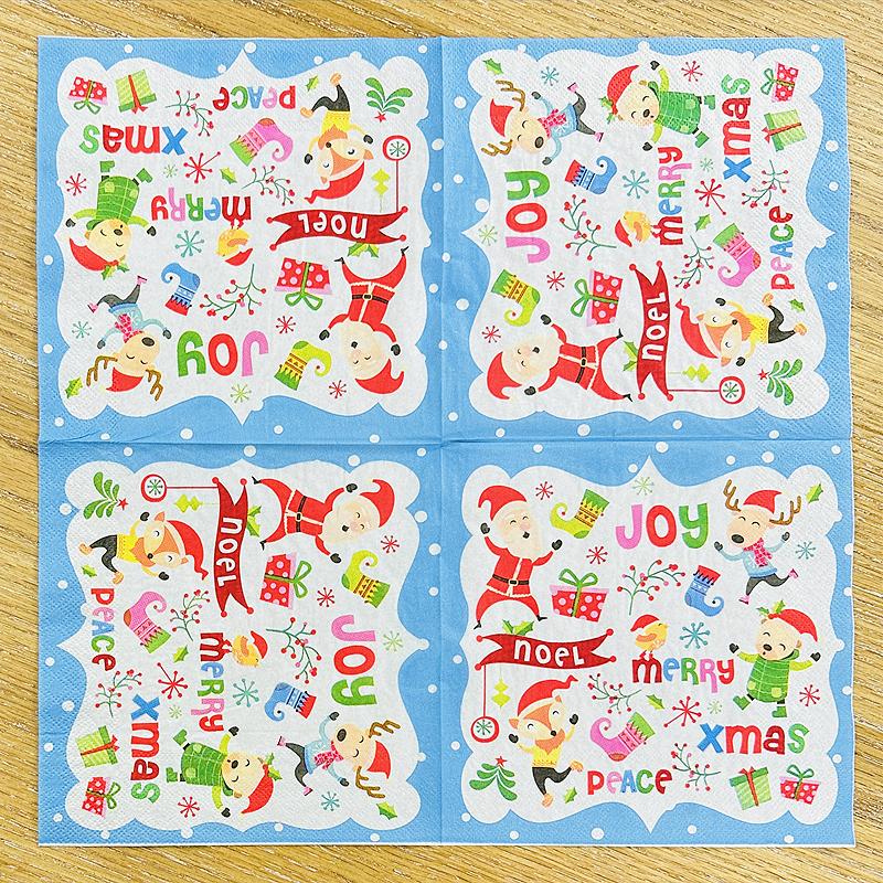 Christmas Patterned Coloured Paper Napkins Blue Cartoon Print Napkins