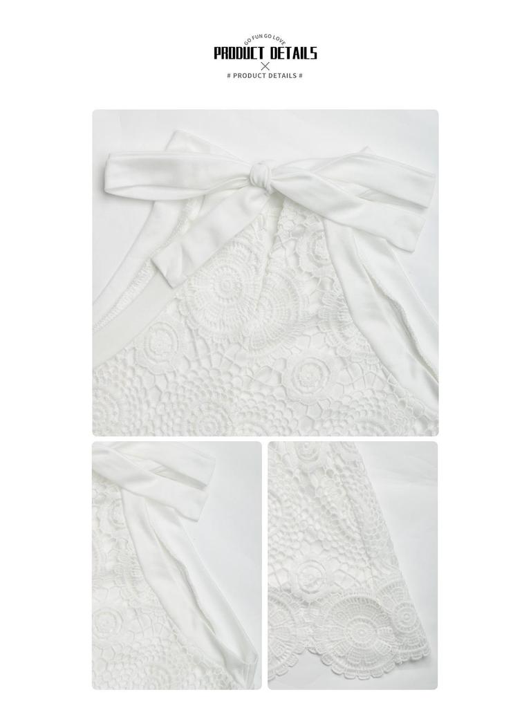 European & American Summer 2026 Sweet Holiday Halter Neck Jacquard Sleeveless White Dress