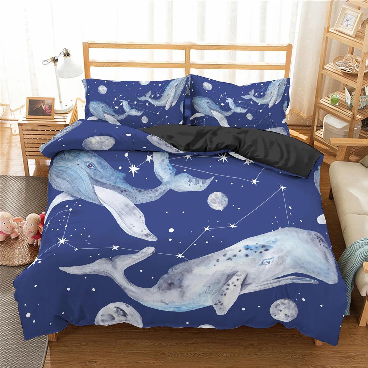 

Dolphin Duvet Cover King/Queen Size Cute Baby Dolphin Print Bedding Set for Kids Adults Blue Ocean Animal Polyester Quilt Cover 70x133cm 2pcs