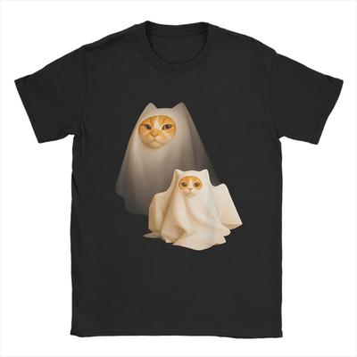 Ghost Cat Meme  Halloween Cotton T Shirt For Man Summer  Streetwear T-Shirts O-Neck Novelty Tees Big Size Custom DIY Tops