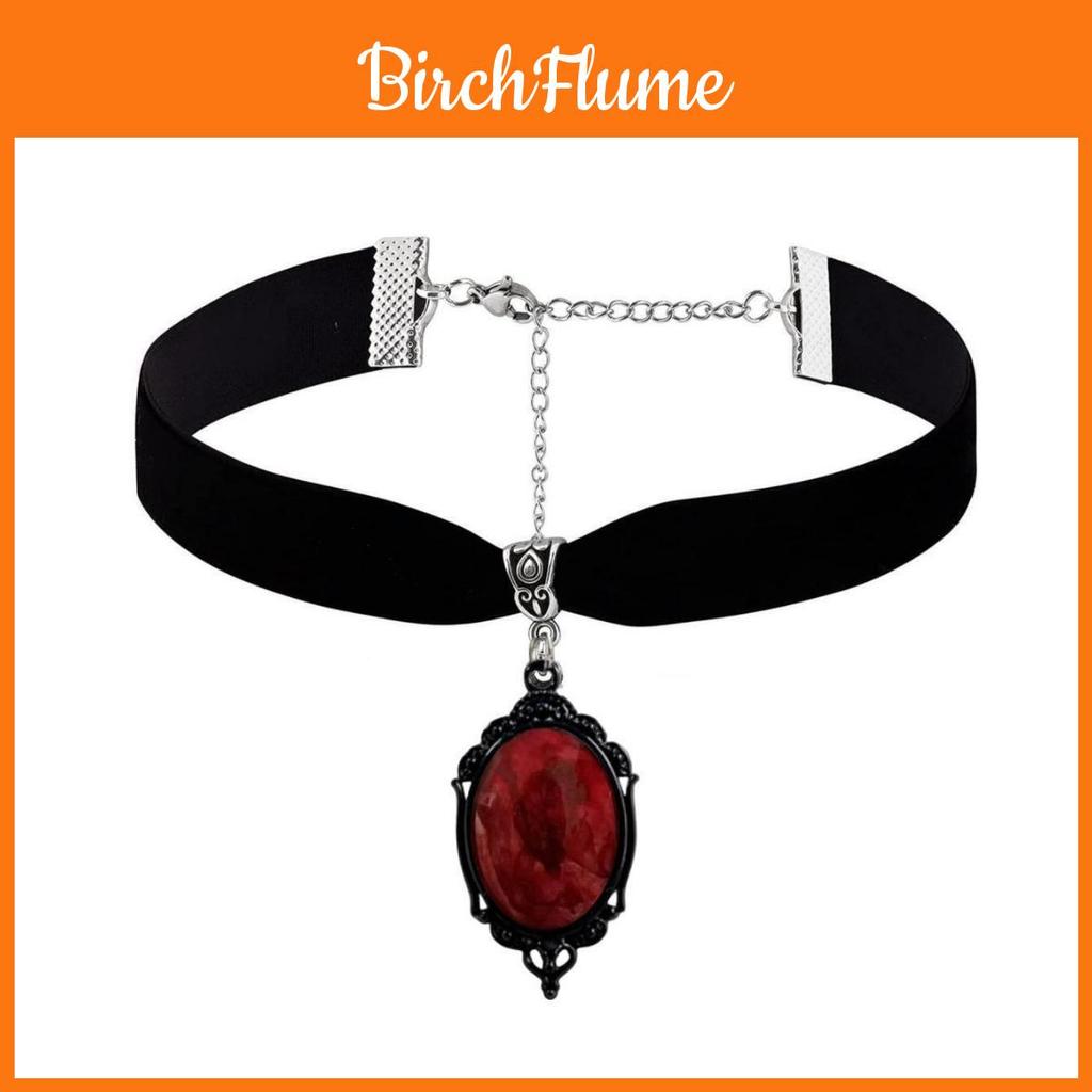 Halloween Red Glass Necklace With Rose Pendant Gothic Style For Men And Women