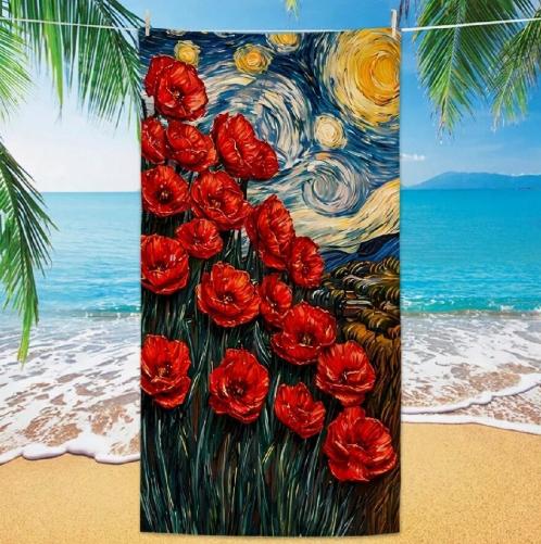 1 Extra Großes Weiches Handtuch im Stil von Van Goghs Sternennacht mit Wirbelnebel-Aufdruck Mikrofaser-Badetuch Ideales Geschenk Strandtuch
