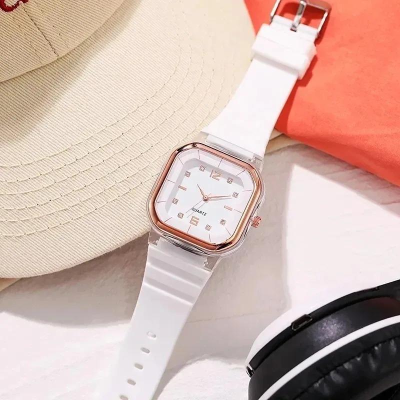 Simple Women's Watch Fashion Silicone Square Watch Large Dial Students Multi Color Rhinestone Wristwatches Gift for Women Reloj