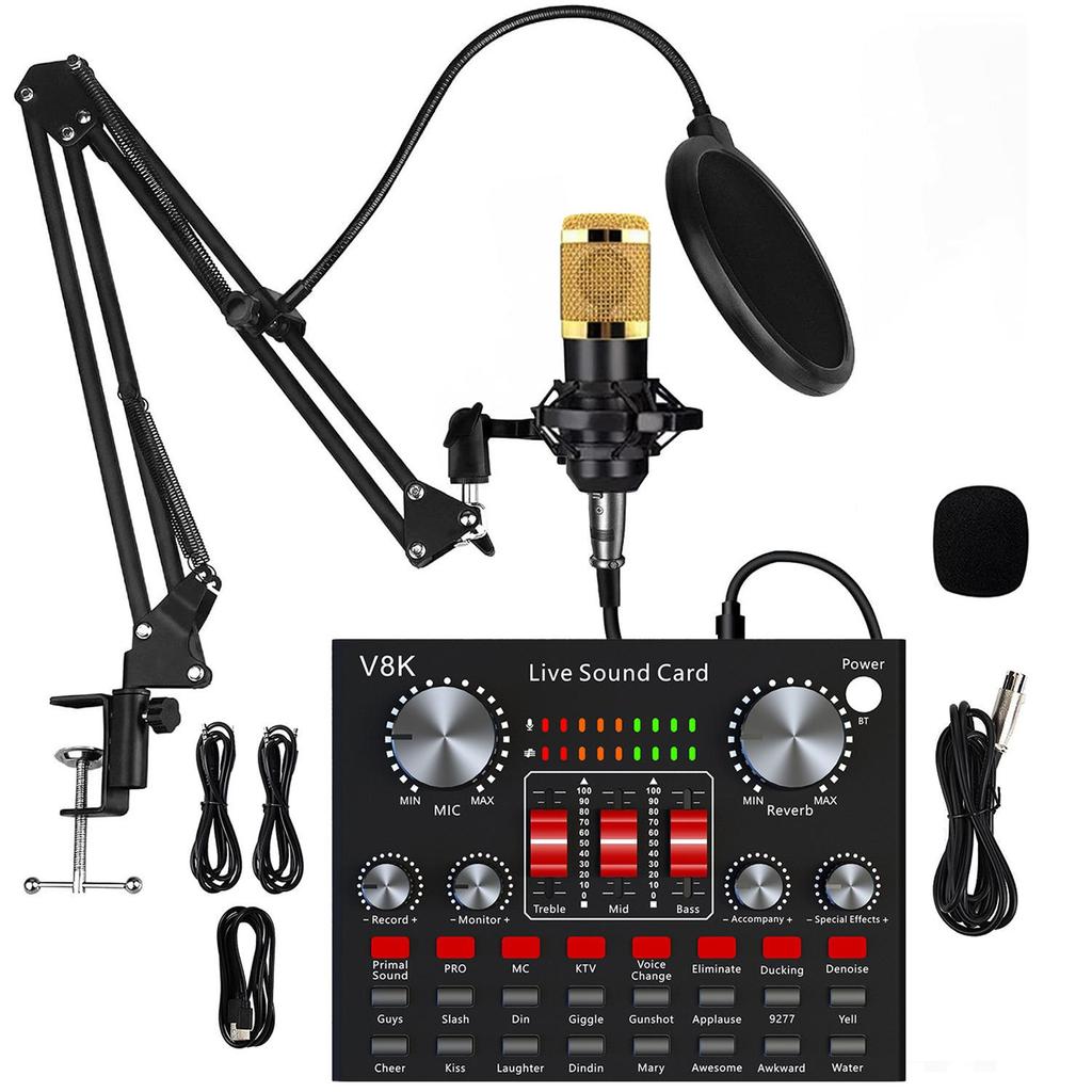 V8K Ses USB Harici Ses Kartı Çoklu Taşınabilir Mikrofon Canlı Yayın Ses Kartı Cep Telefonu Bilgisayar için