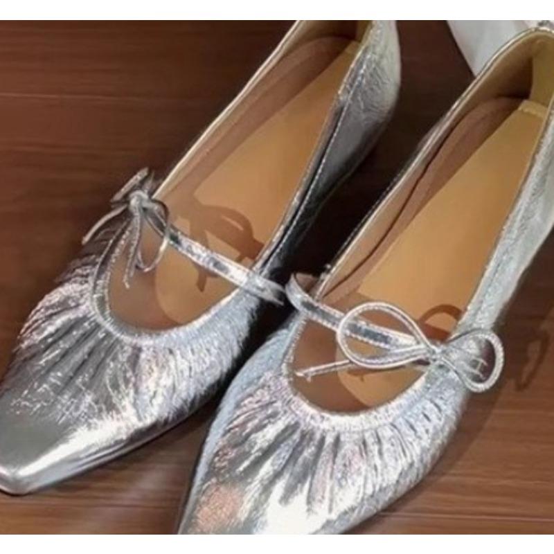 New Style Popular Silvery Women Luxury Mary Janes Shoes Comfort Street Style Soft Sole Female Dress Flats Shoes Zapatos Mujer