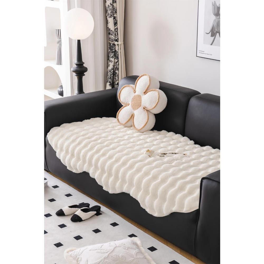 Modern Sofa Towel Thicken Rabbit Plush Irregularity Sofa Slipcover Universal Non-slip Super Soft Sofa Towel Couch Cushion