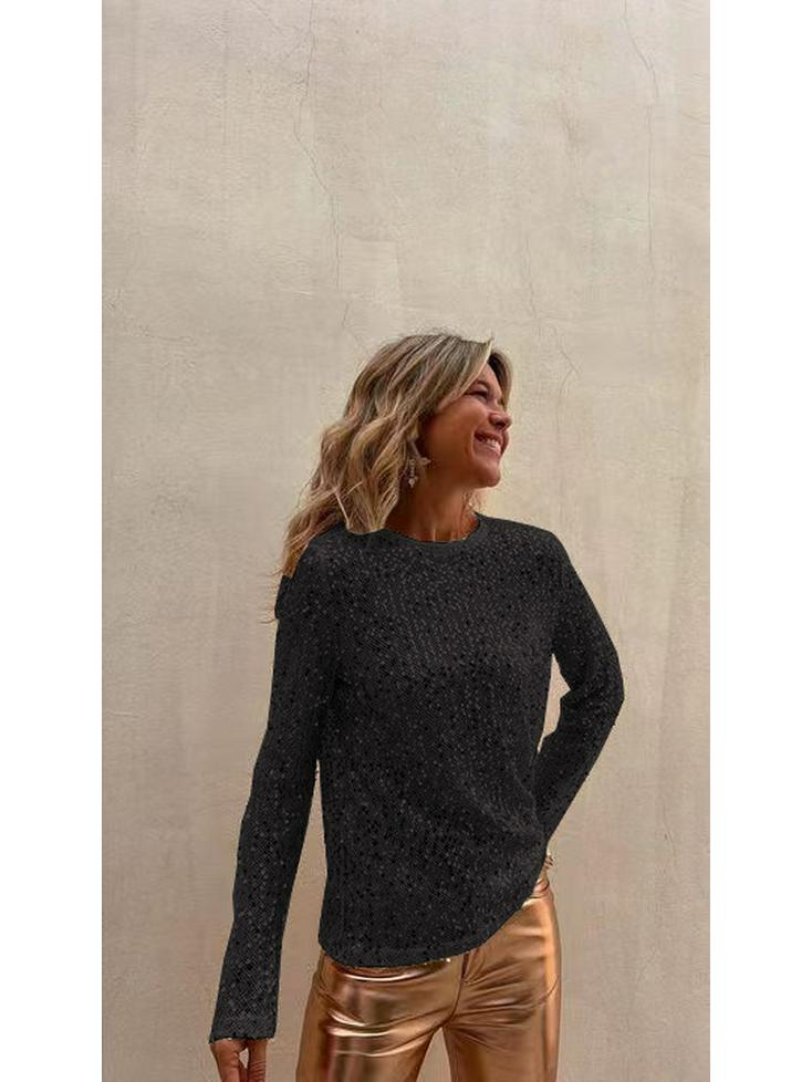 2024 European & American Sequin Mesh Slim-Fit Long-Sleeve Top