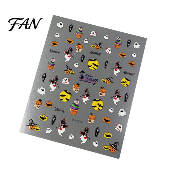 Halloween Theme Nail Decals Art Stickers, 5D Embossed Skull Pumpkin Ghost Parties Stickers Decals, Waterproof Self Adhesive Manicure Decoration