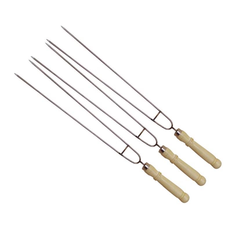 ZISIZ Wooden Handle Stainless Steel BBQ U-Fork
