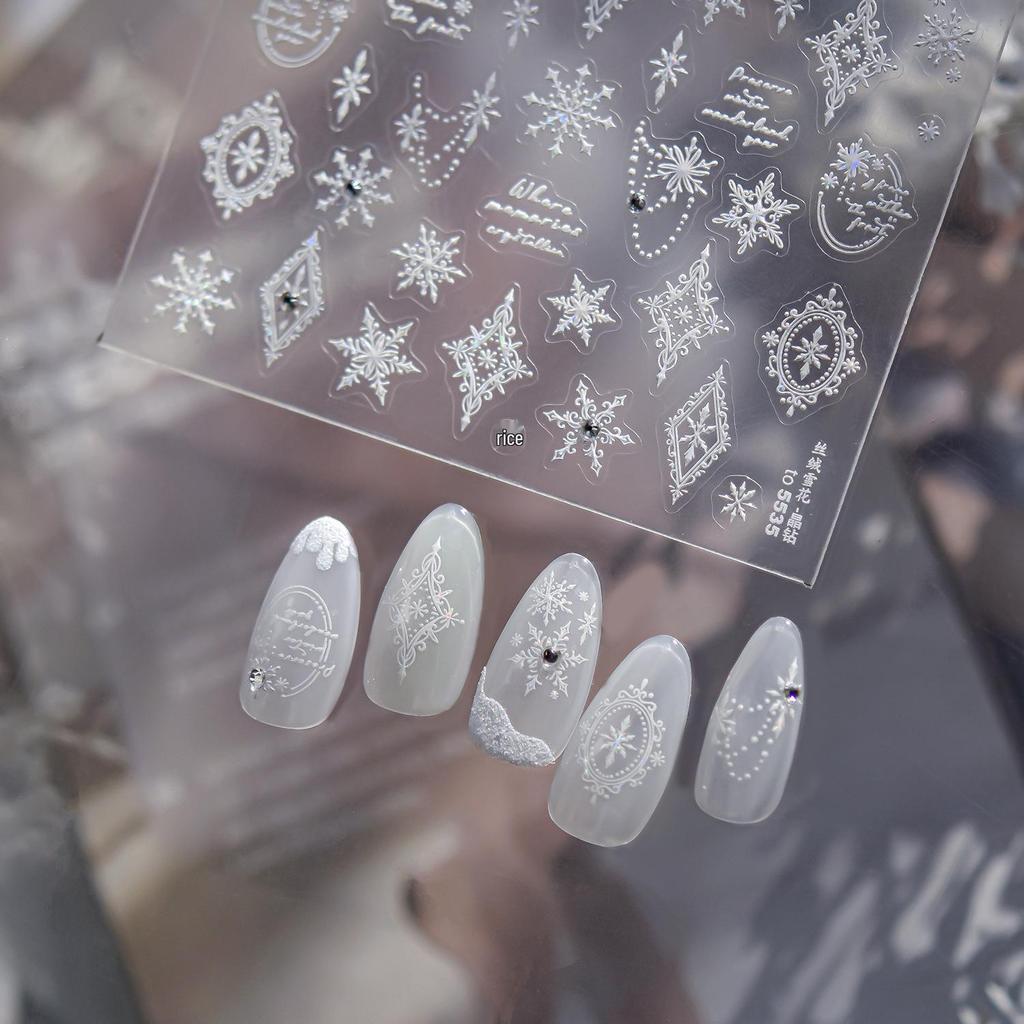 Tomoni Crystal Diamond Velvet Snowflake Nail Art Stickers - Popular Winter Nail Decoration