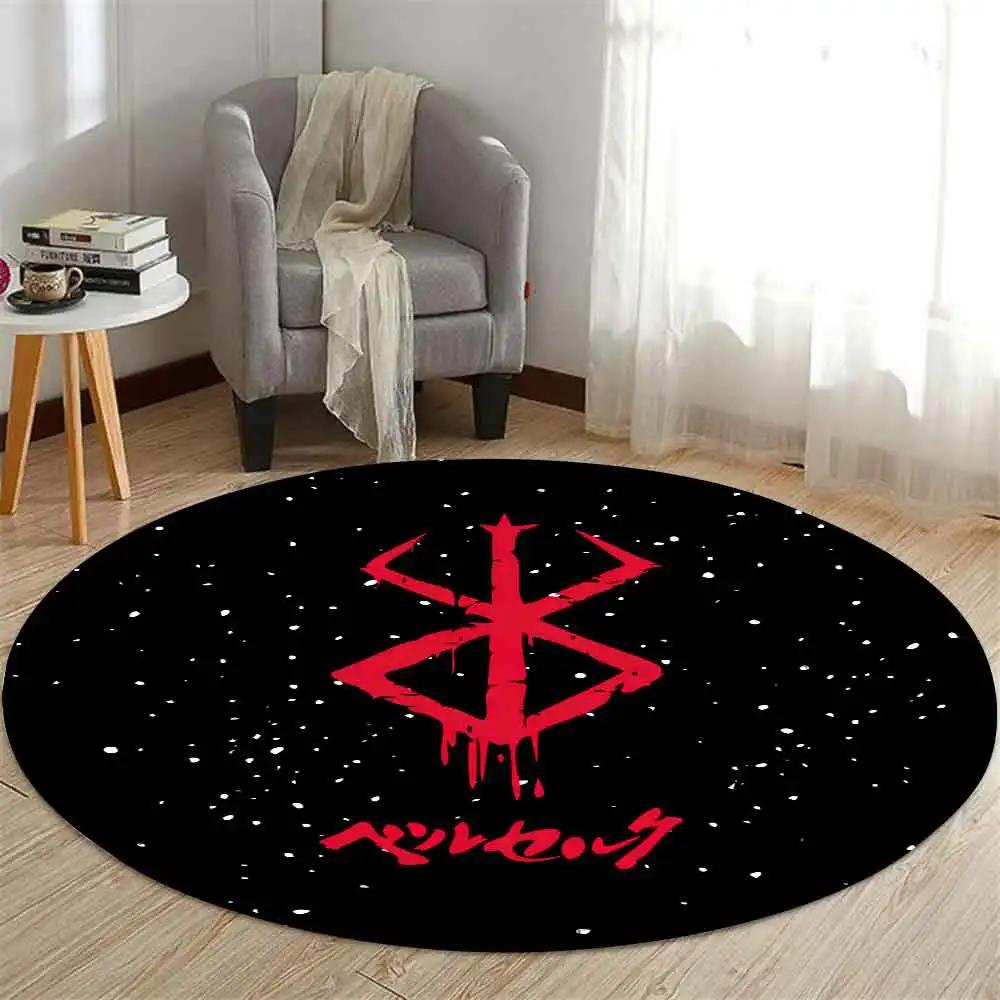 Guts Sword in Berserk Printed Round Carpet for Living Room Bedroom Kitchene Rugs Mats Flannel Anti-Slip Rug Decoration Gift