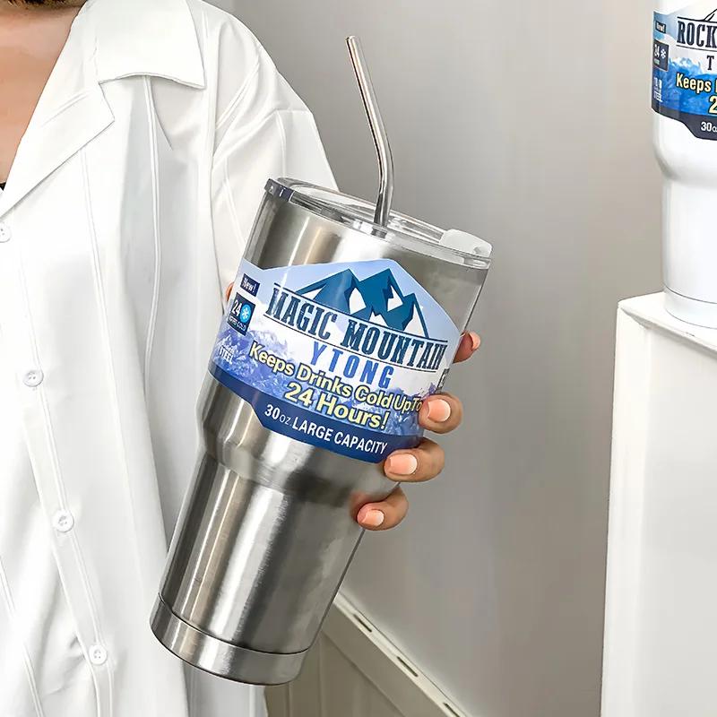 Magic Stainless Steel Freeze Thermos Cup with Straw Ice Coffee Drink Vacuum Insulated Bottle Car Travel Outdoor Mountain Cup