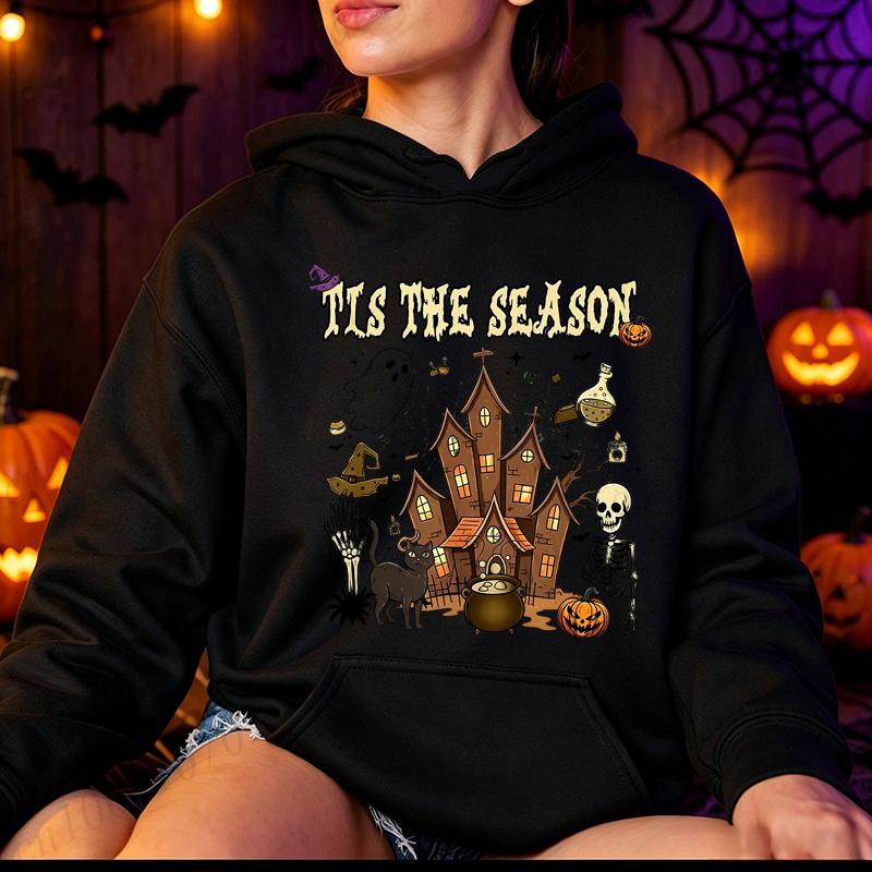 Vintage Halloween Sweatshirt, Tis The Season Retro Ghost Spooky Season Y2K Hoodie, Spooky Halloween Costume Casual Sport Tops