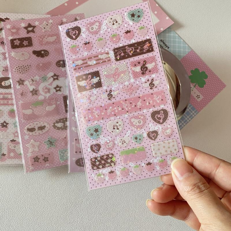 Kawaii Musical Note Strawberry Glitter Sticker For Phone Camera Handbook Sticker Cute Diy Decoration Sticker Girls Gift