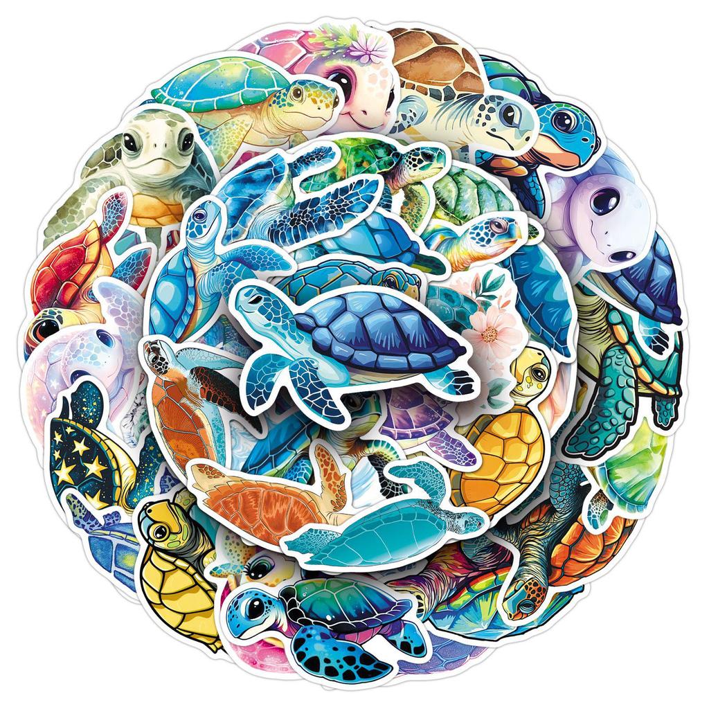 50pcs Cute Sea Turtle Stickers: Colorful Marine Life for Skateboards, Phone Cases, Earphones, Journals, and DIY Crafts.