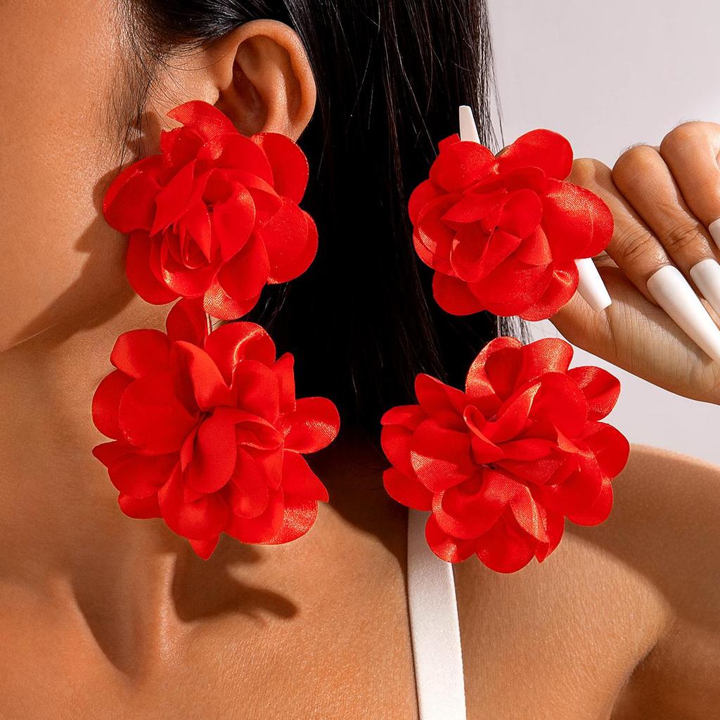 2 buc. Cercei lungi cu flori 3D simulate policrome, modă europeană, bijuterii pentru femei, fete, bijuterii proaspete cu flori mari pentru petrecere, sărbătoare
