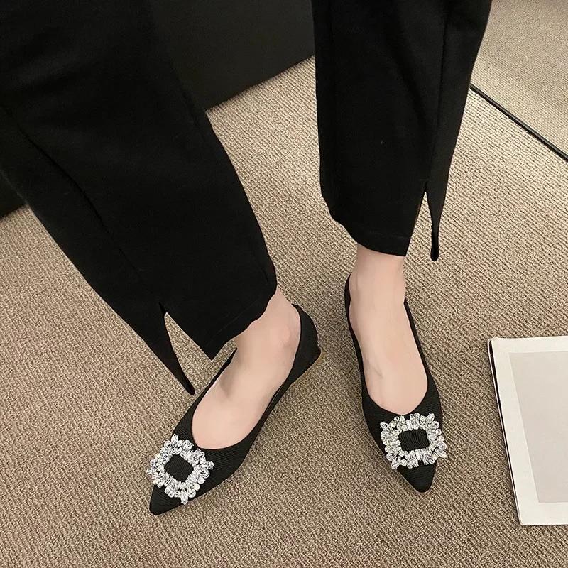 Fashion 2024 New Chunky Heeled Pumps Elegant Party Wedding Shoes Elegant Low Heel Comfort Office Work Shoe Rhinestone Buckle Point Toe