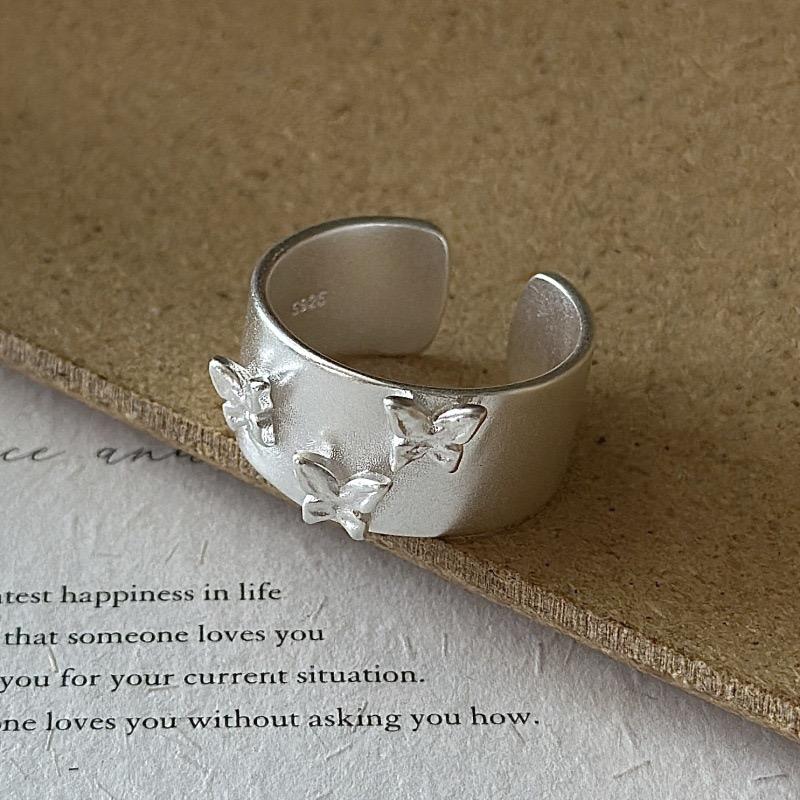 

925 Sterling Silver Rings For Women Geometric Fine Jewelry Finger Adjustable Simple Wide Butterfly Ring For Party Birthday Gift resizable