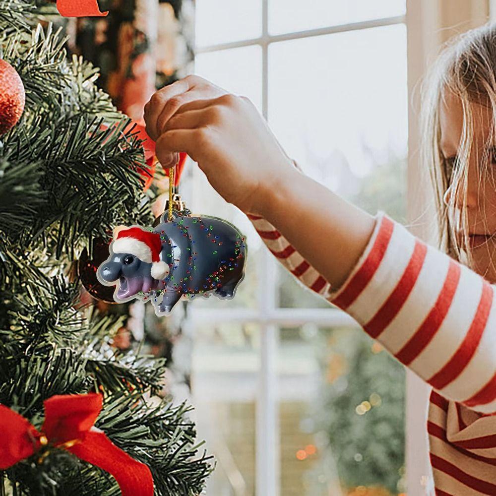 Cartoon Christmas Baby Hippo Ornament Mini Hippo Christmas Tree Decorations  Bedroom Decor