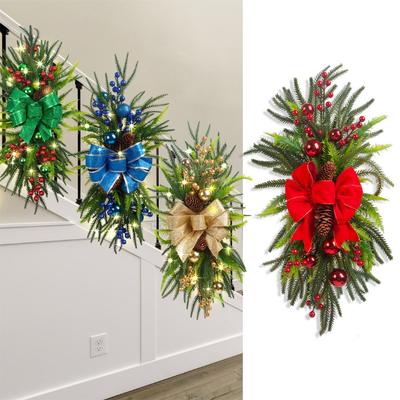 Christmas Staircase Decoration Staircase Wreath Pendant Norfolk Pine Needles Upside Down Home Scene Arrangement