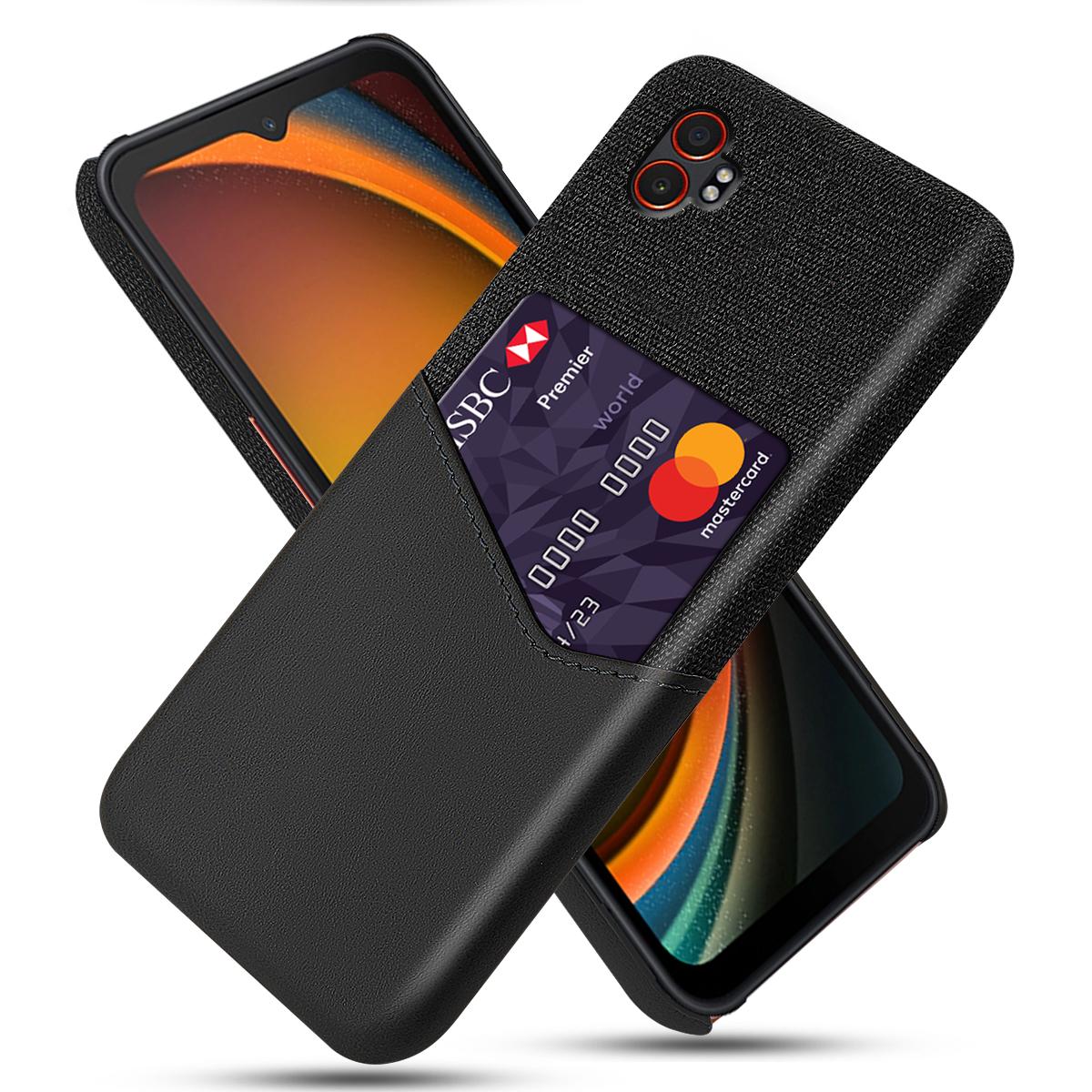 

For Samsung Galaxy XCover7 Pro Case PU Leather Cloth Texture Hard PC Phone Cover with Card Holder Black