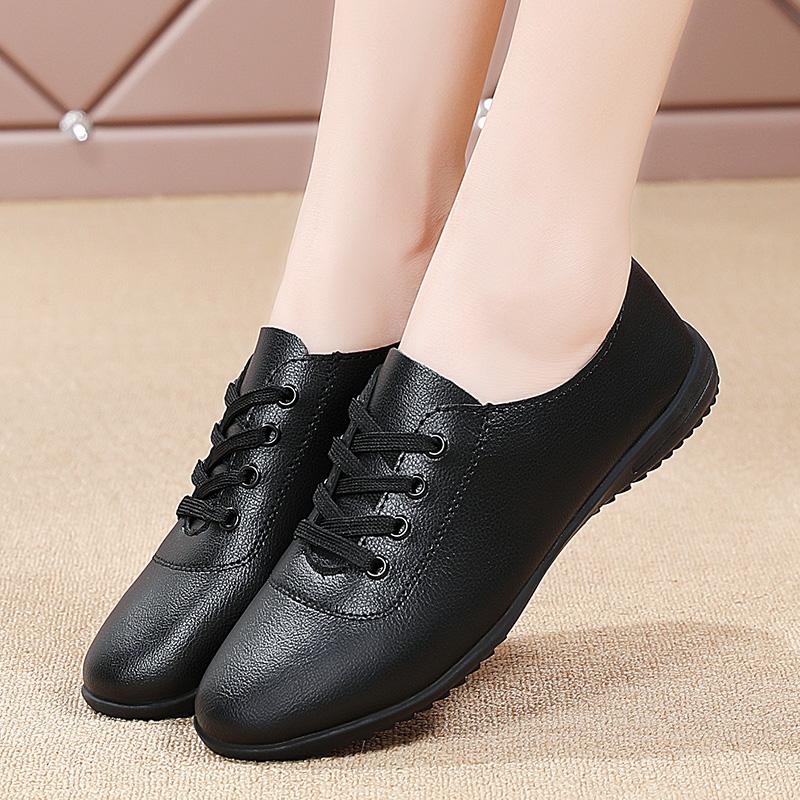 Women's Flats Lacing Black Driving Shoes Comfort Casual White Walking Minimalist Business Office Shoes Large Size