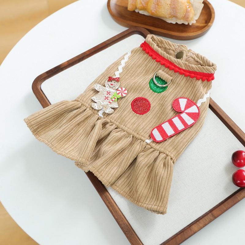 Pet Dog Costume Small Breeds Puppy Candy Cane Gingerbread Dress Two-Legged Outfit