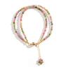 Double Layer Rainbow Natural Tourmaline Thin Copper Bracelet with 3mm Multicolor Beads 17cm Elegant Design for Women