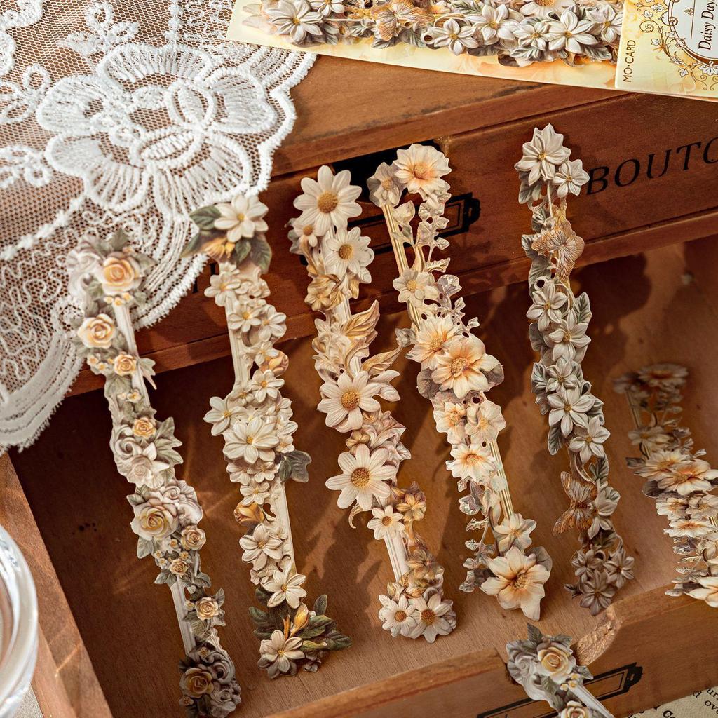 Retro Floral Long Strip Relief Photo Frame Border Stickers for DIY Decoration