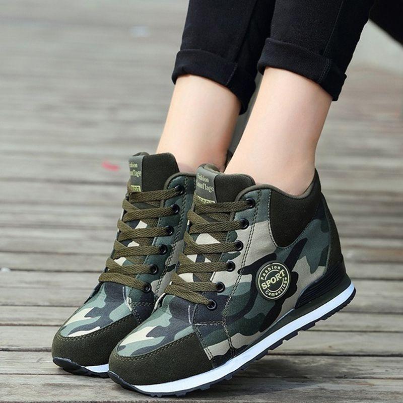 Classic Camouflage High-top Sport Shoes For Women With Height Boosting 6.5cm Sole