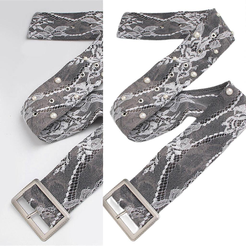 Fashionable Pearls Lace Belt Elegant Waist Accessory for Special Occasion 90s Design Breathable Women's Cummerbund White