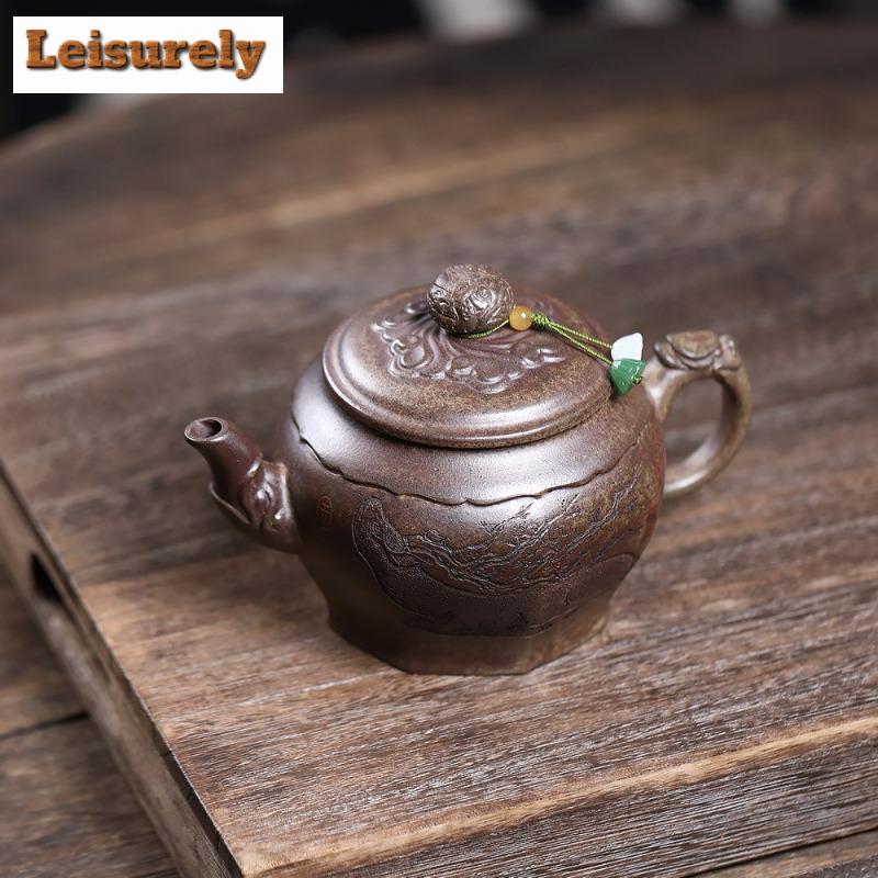 400ml Yixing Purple Clay Teapots Handmade Palace Lantern Pot Raw Ore Wood-fired Porcelain Mud Tea Soaking Kettle Zisha Tea Set