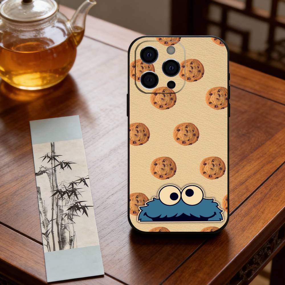Cute Cartoon C-Cookie Monster Phone Case For iPhone 17, 16,15,14,13,12,11 Plus,Pro Max, Others Soft Black Cover