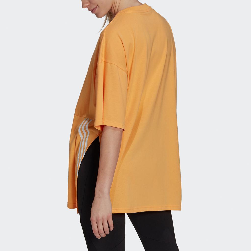 Adidas Oversized Striped Print Tee With Round Neck And Short Sleeves Women Tops Orange H65062