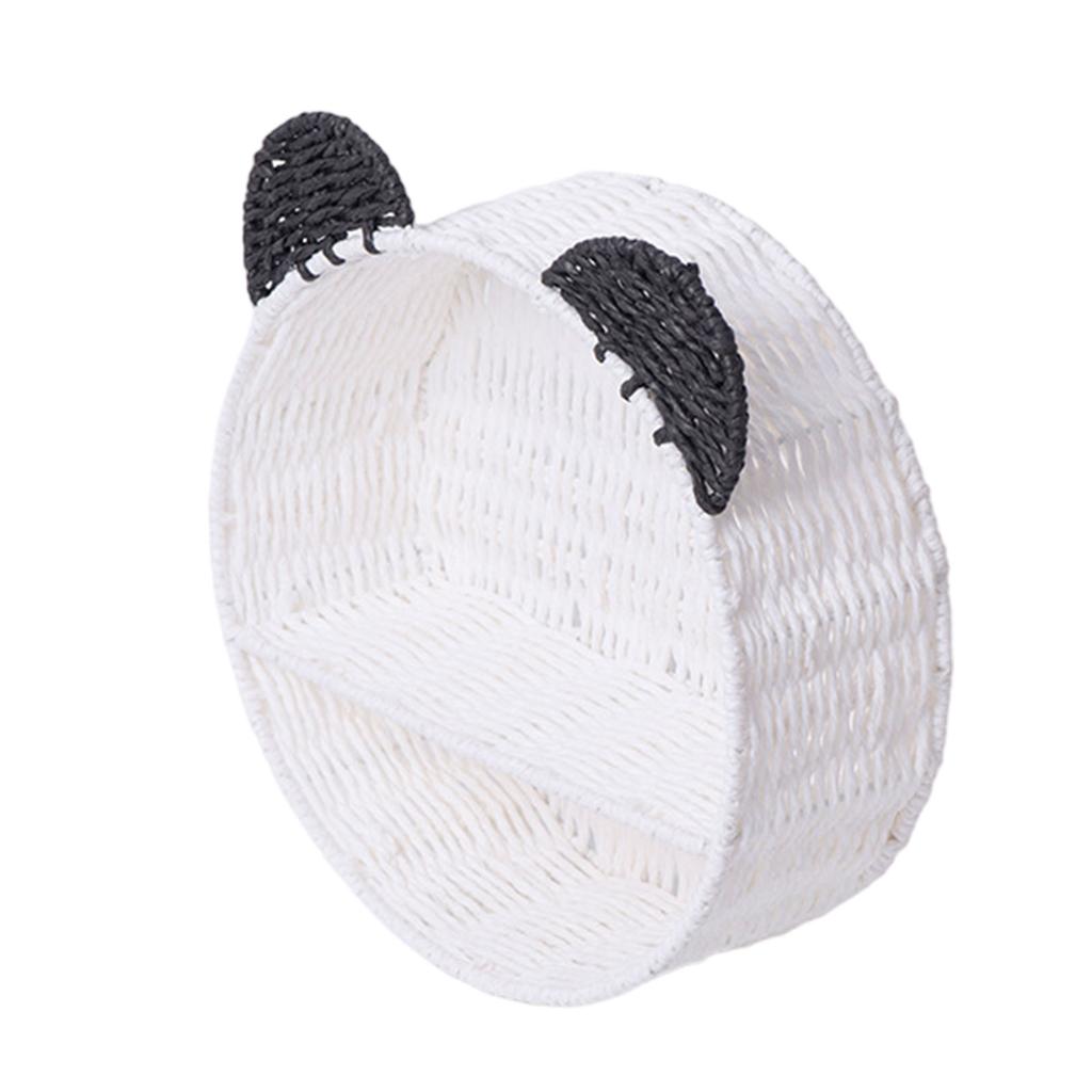 Cute Panda Ears Floating Shelves Imitation Rattan Woven Wall Shelf Hanging Storange Basket Small Plants Display Rack