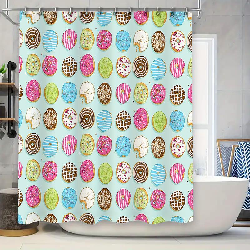 

Donut Shower Curtain Cute Food Patterned Bathroom Decor Washable Fabric Liner Home Sweet Home Kitchen Dorm Room Decoration 90x180cm
