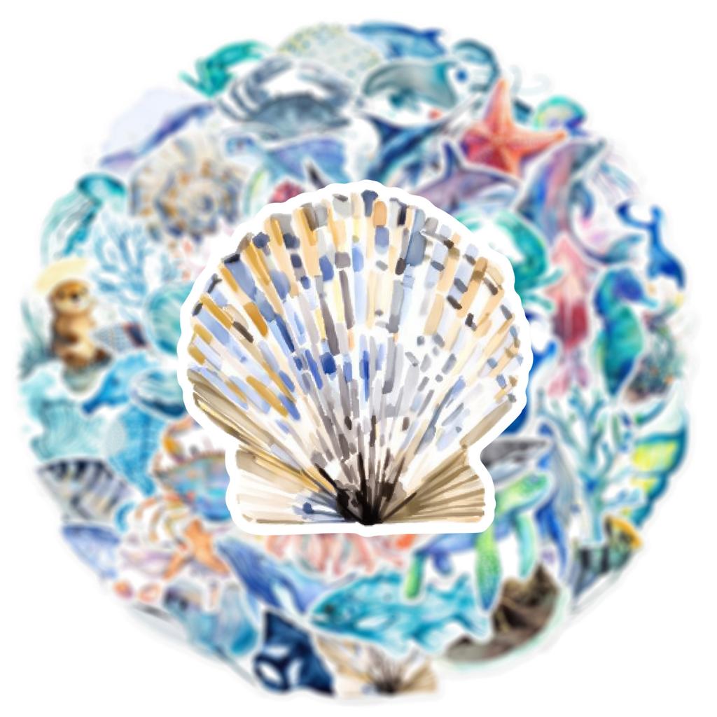50pcs/pack New Hand Drawn Ocean Series Graffiti Stickers For Luggage Phone Guitar Water Cup Movable Stickers