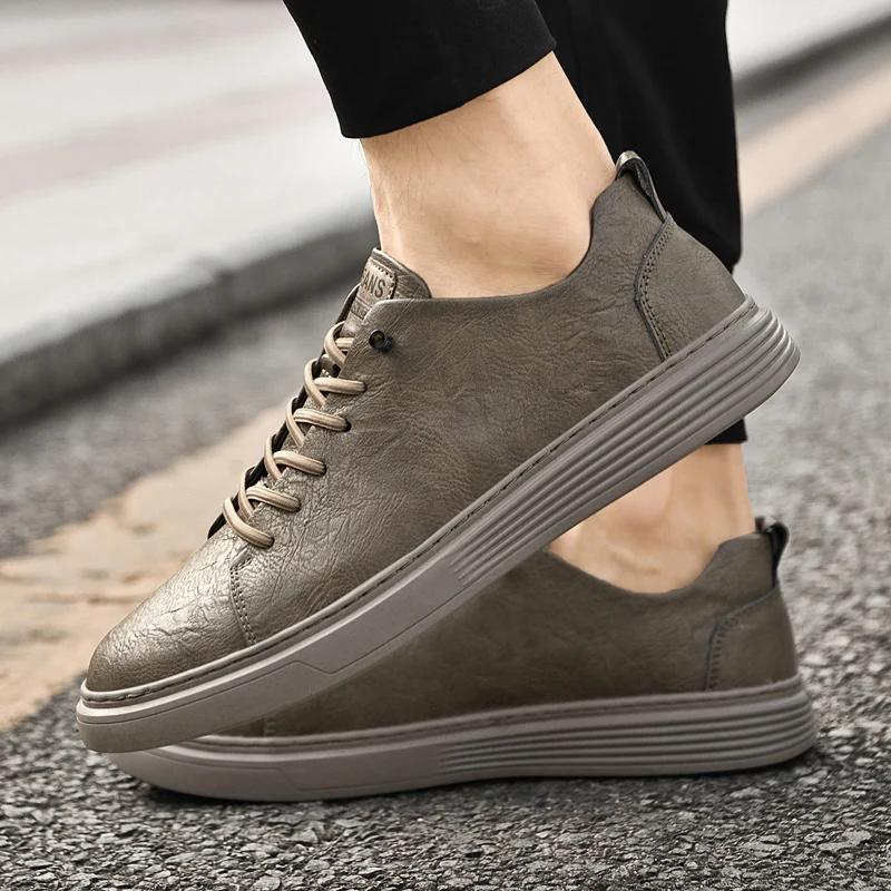 Luxury Genuine Leather Mens Casual Shoes Walking Shoes Men Sneakers Leather Casual Footwear for Man Designer Skateboard Flats