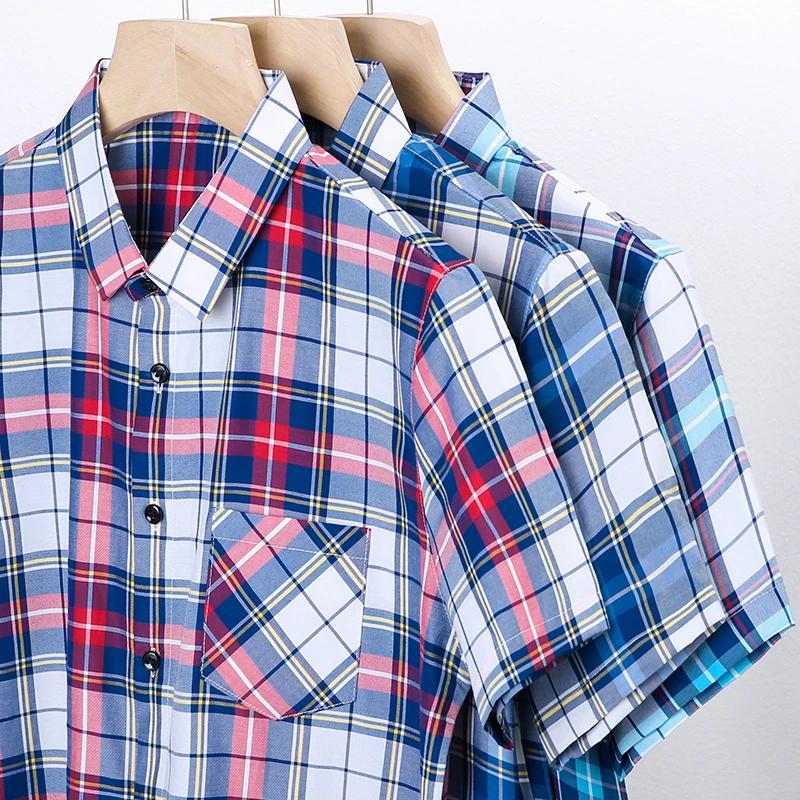 New Men's Casual Plaid Short Sleeved Lapel Shirt for Summer Fashion Comfort No Ironing Wrinkle Resistant Top