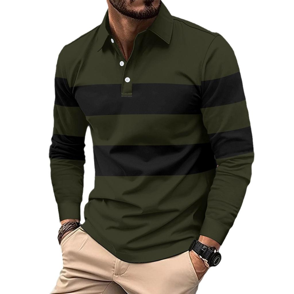 Men's Sweatshirt New Long Sleeve Striped Lapel Casual T-Shirt POLO Shirt Tops