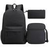 Large Capacity Schoolbag with Shoulder Strap; Student Three-piece Pencil Case Set