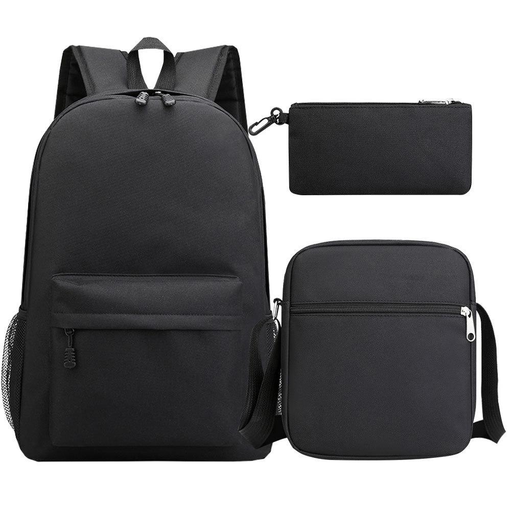 Large Capacity Schoolbag with Shoulder Strap; Student Three-piece Pencil Case Set