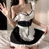 Sweet Servant Maid Dress Ruffles Sexy Lingerie Kawaii Cosplay Costumes Deep V Neck Tempatation Women Anime with Apron Bandage
