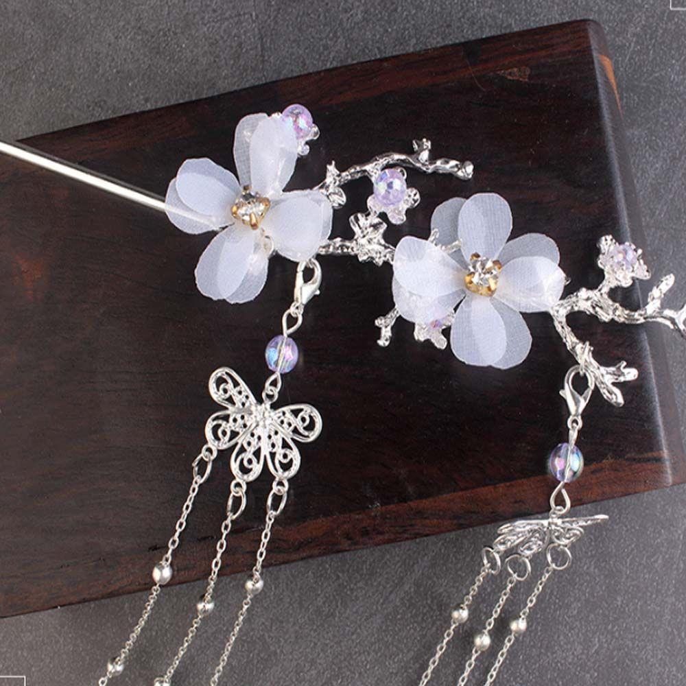 Rhinestone Plum Blossom Branch Flower Hair Sticks Tassel Hairpin Hair Fork Hanfu Hair Accessories