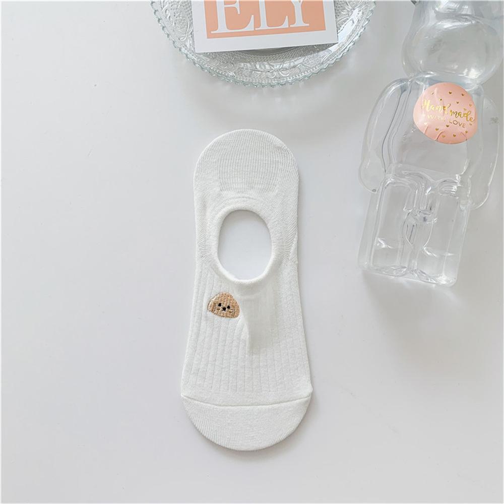 New Womens' Embroidered Bear Flower Strar Moon Squirrel White Cotton Fashion Summer No Show Invisible Socks Slippers Dropship