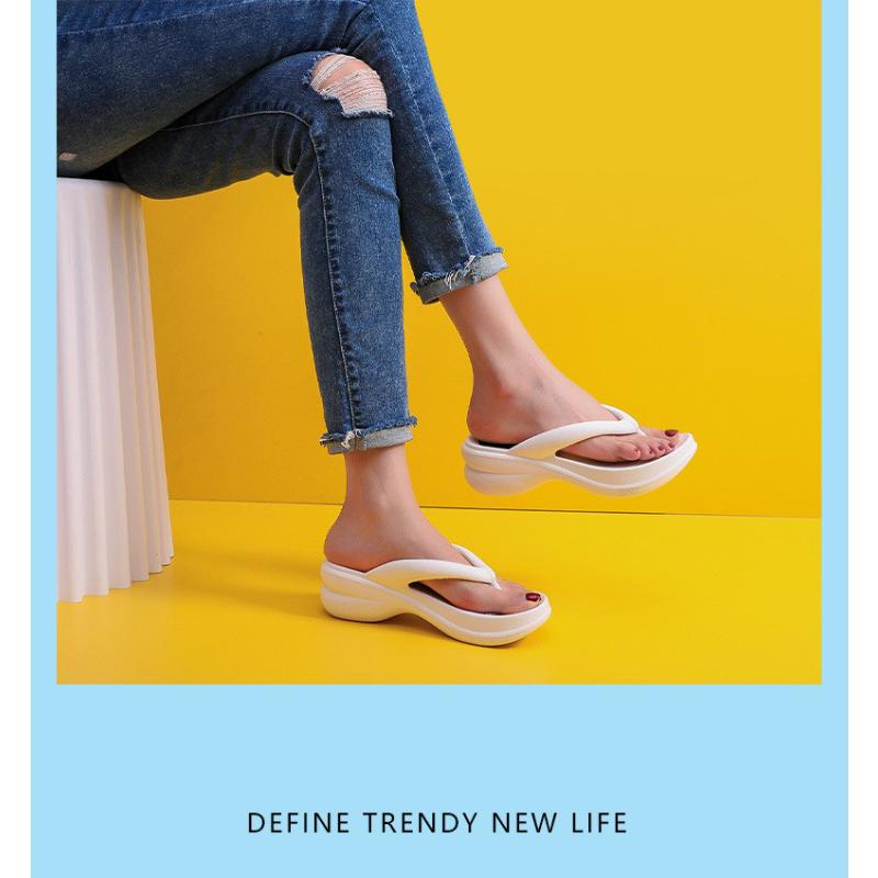 Women Sand Beach Flip Flops Wedge Heels Outside the Seaside Beach Sandals Thick-bottomed Flip-flops Outdoor Slides Summer Shoes