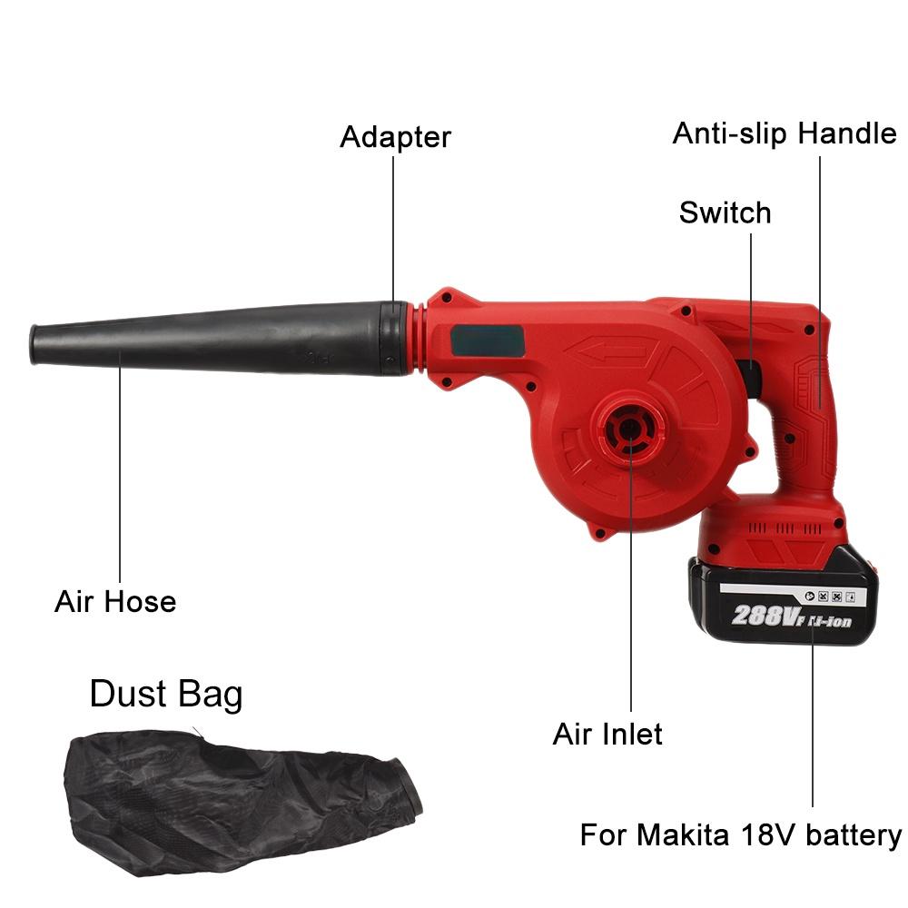 2-in-1 1500W Akku-Elektro-Laubbläser Blas-Saug-Laubbläser PC-Reinigung Staubabsauger für Makita 18V Akku