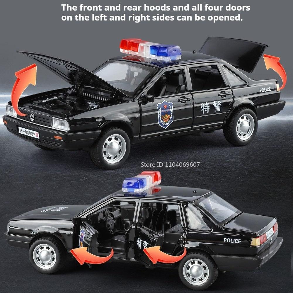 Scale 1:32 Santana Divo Police Car Model Toy Music Light Public Security 110 Supercar Doors Opened Alloy Diecast Models Boy Gift